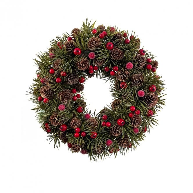 Shishi Larix Cone Berry Wreath with Pinecones 28cm