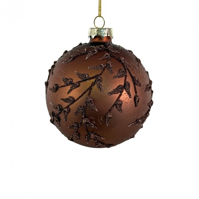 Shishi Matt Brown & Brown Branches Glass Bauble 8cm