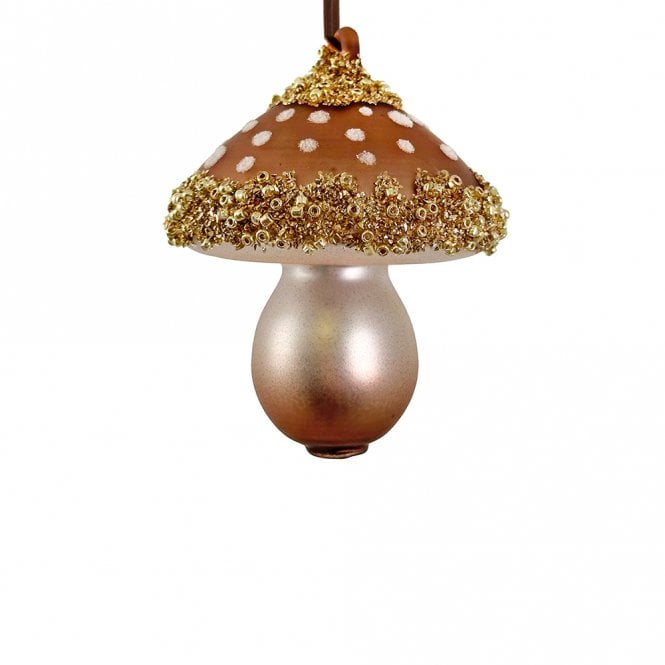 Shishi Matt Gold Beaded Mushroom Glass Hanging Decoration
