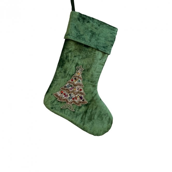 Shishi Velvet Green Stocking with Christmas Tree 40cm