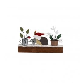 Festive Hedgehog Gardening on Block Standing Decoration