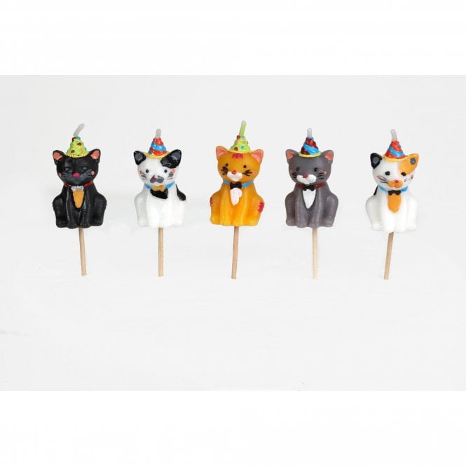 Smiling Faces Cats with Party Hats Candle Set