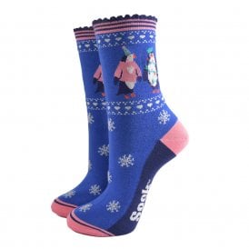 Blue & Pink Party Penguin Bamboo Socks