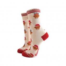 Cream Christmas Highland Cow Bamboo Socks