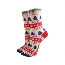 Cream Christmas Tree Fair Isle Bamboo Socks
