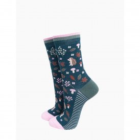 Green Hedgehog & Toadstool Bamboo Socks