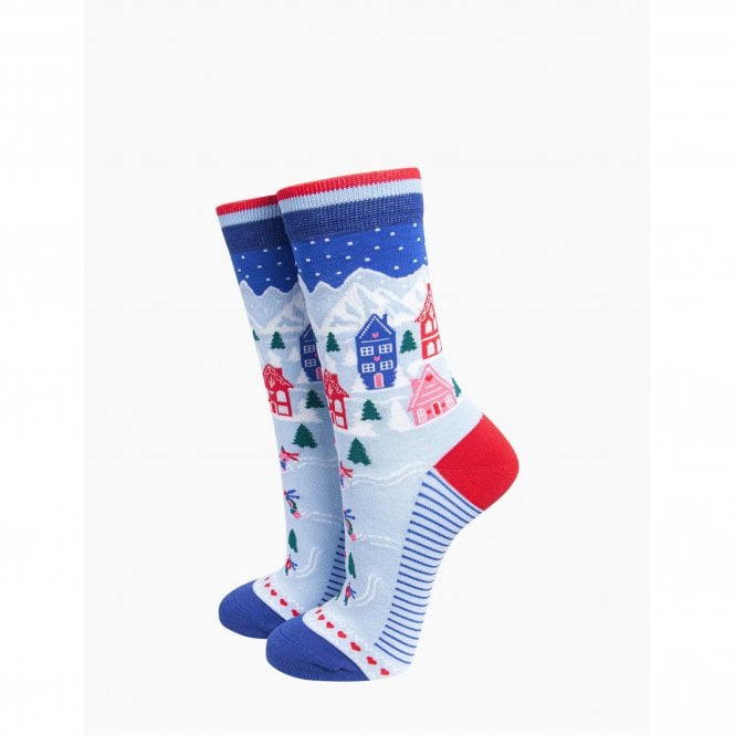 Sock Talk Light Blue Ski Chalet Bamboo Socks