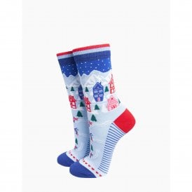 Light Blue Ski Chalet Bamboo Socks