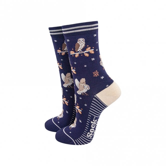 Sock Talk Navy Barn Owls Bamboo Socks
