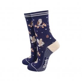 Navy Barn Owls Bamboo Socks
