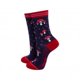 Navy & Red Toadstool Bamboo Socks