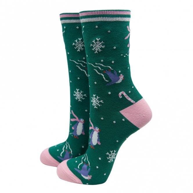 Sock Talk Penguin Green Bamboo Socks