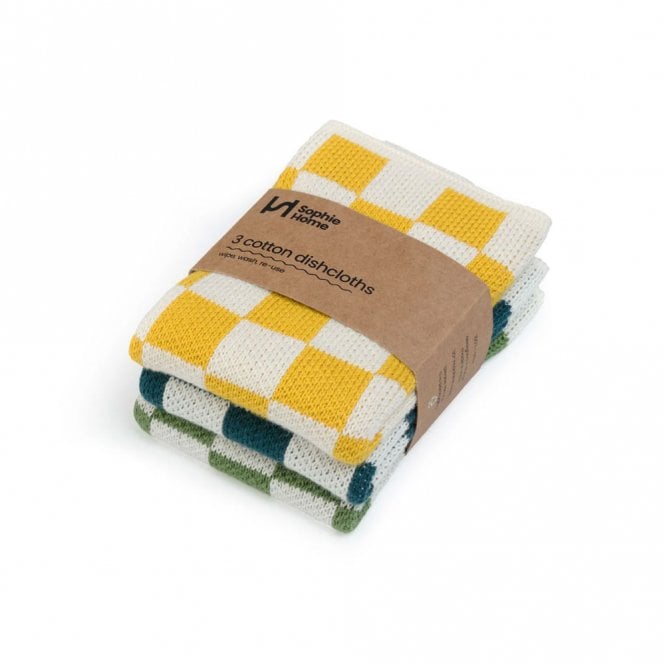 Sophie Home Citrus, Ink & Green Check Reusable Dishcloths - Pack of 3