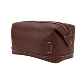 Attire Colour-Block Brown Leather Stitched Washbag