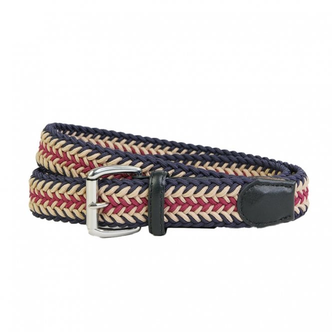 Sophos Lifestyle Sheringham Navy Biscuit & Wine Chevron Weave Elastic Web Belt