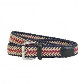 Sheringham Navy Biscuit & Wine Chevron Weave Elastic Web Belt
