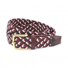 Wakerley Navy, Ecru & Burgundy Elastic Webbed Belt
