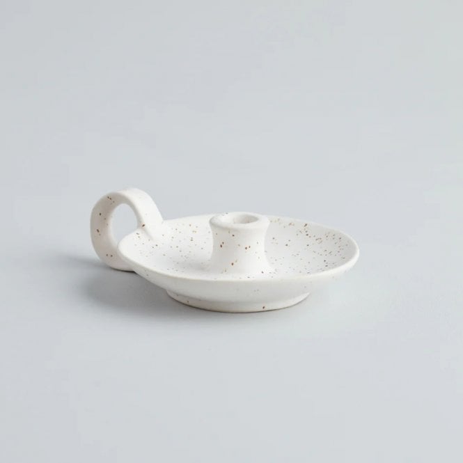 St. Eval White Speckle Candle Holder with Handle