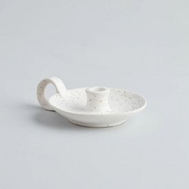 White Speckle Candle Holder with Handle