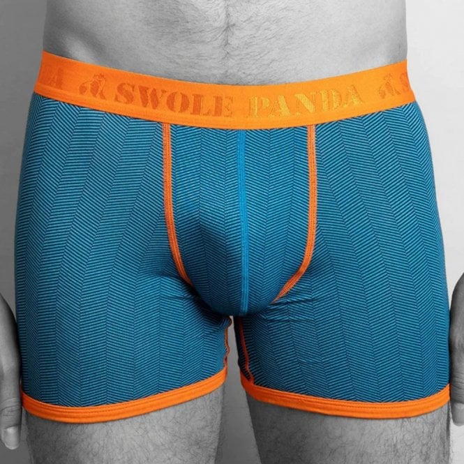 Swole Panda Blue Chevron Bamboo Boxers with Orange Band