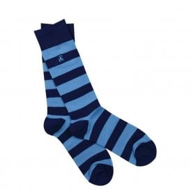 Men's Sky Blue Striped Bamboo Socks