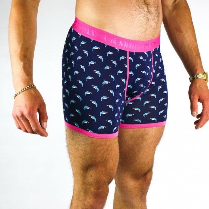 Swole Panda Sharks Bamboo Boxers with Pink Band
