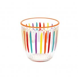 Bright Striped Multi-Coloured Glass Tumbler