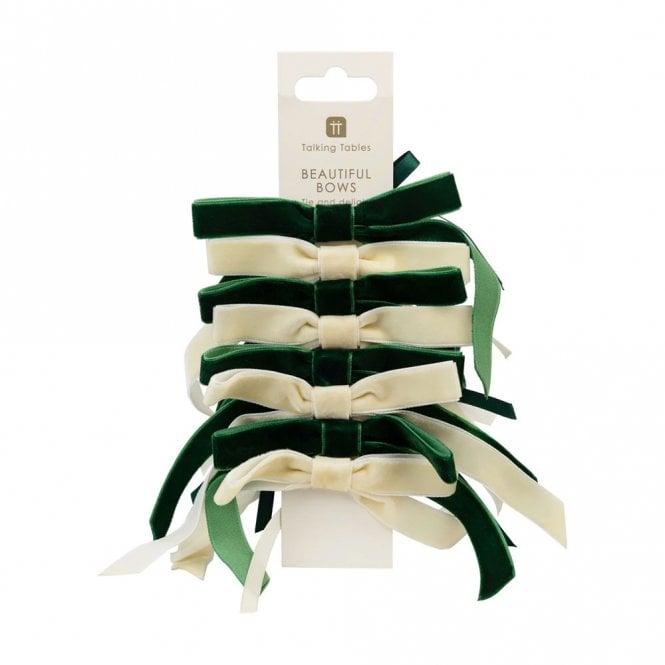 Talking Tables Green and Cream Velvet Bows Pack of 8