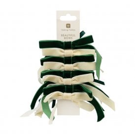 Green and Cream Velvet Bows Pack of 8