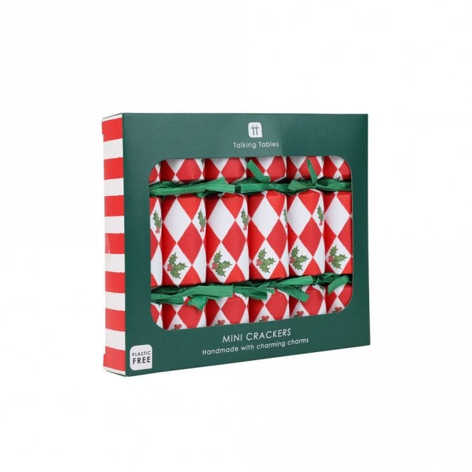 Talking Tables Holly Red & White Harlequin Mini Christmas Crackers Pack of 6