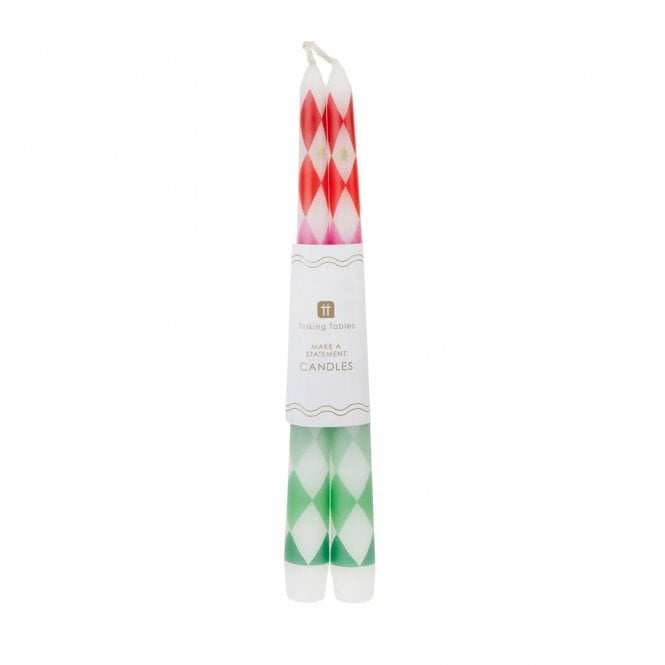 Talking Tables Mixed Colour Harlequin Taper Dinner Candles - 2 Pack