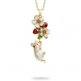 Strawberry & Hanging Mouse Pendant Necklace