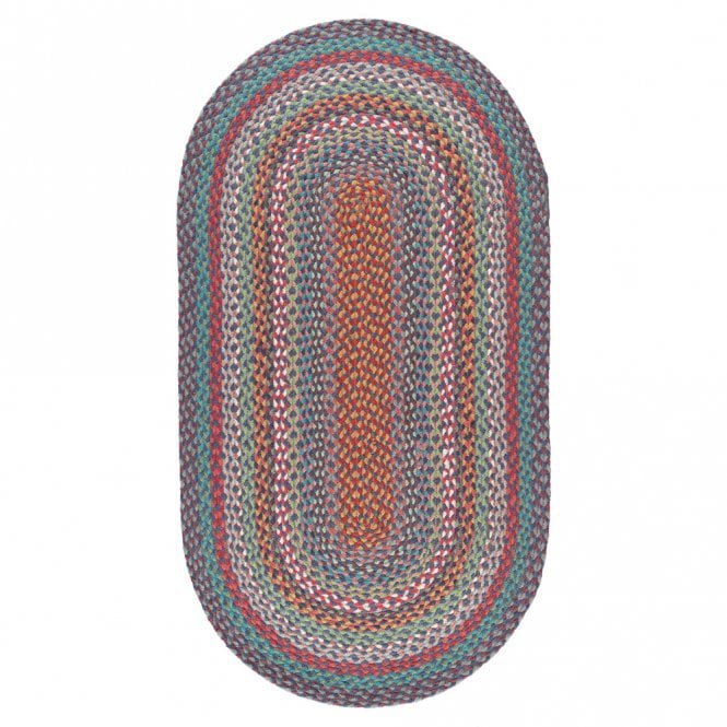 The Braided Rug Company Carnival Blue Oval Jute Braided Rug 69x122cm