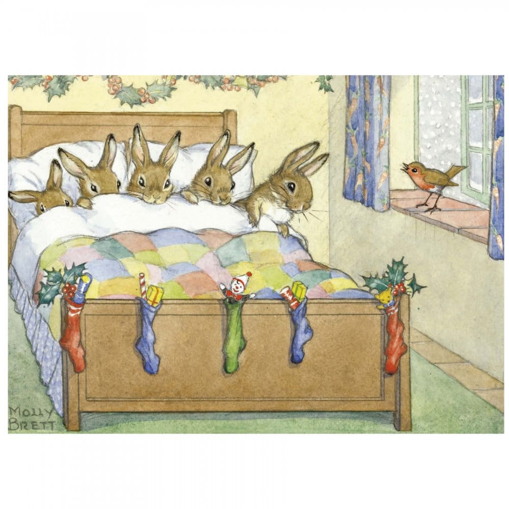 Molly Brett Five Rabbits Tucked Up Pack of 8 Christmas Cards