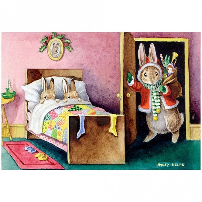 The Porch Fairies Racey Helps Christmas Eve with Rabbits Pack of 8 Christmas Cards