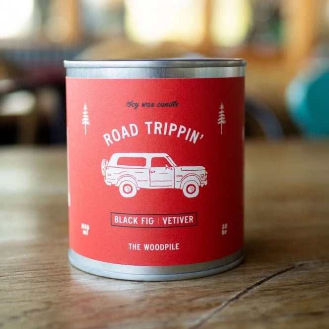 The Woodpile Road Trippin Tin Candle - Black Fig & Vetiver
