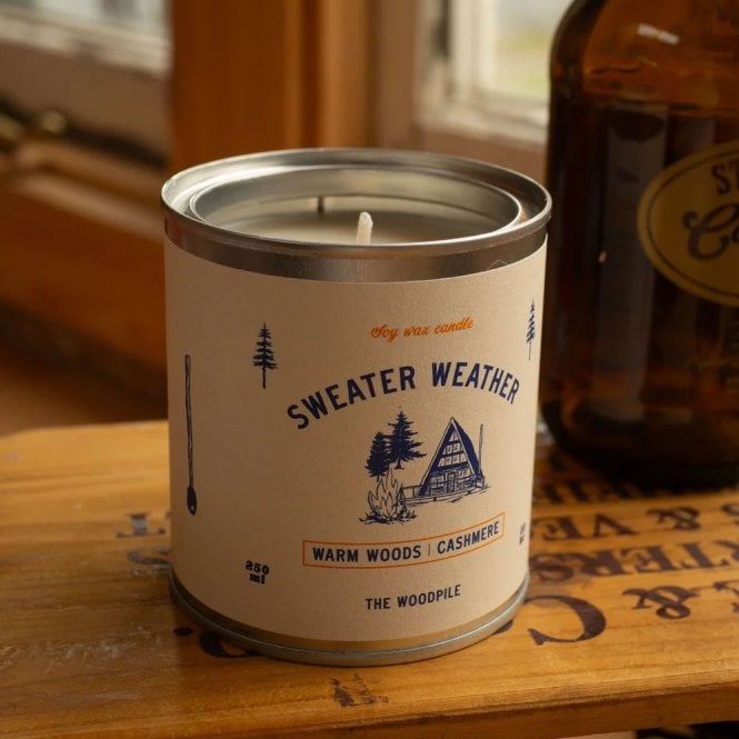 The Woodpile Sweater Weather Tin Candle - Woods & Cashmere