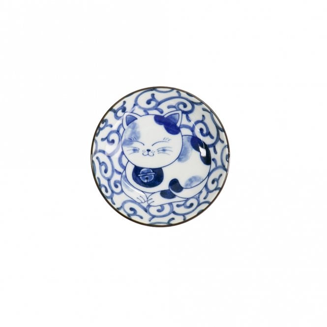 Tokyo Design Studio Kawaii Cat Blue Pattern Round Sauce Dish