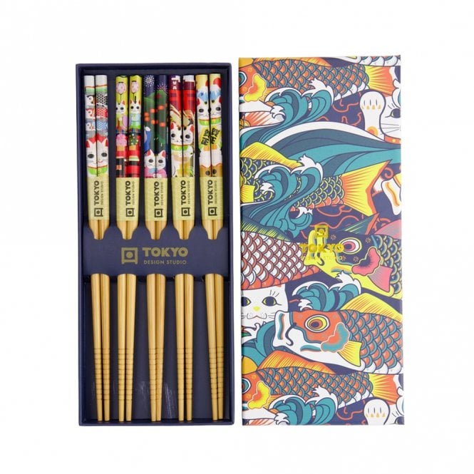 Tokyo Design Studio Lucky Cats & Koinobori Chopsticks Gift Set