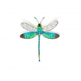 Oriental Greenwing Dragonfly Embroidered Brooch