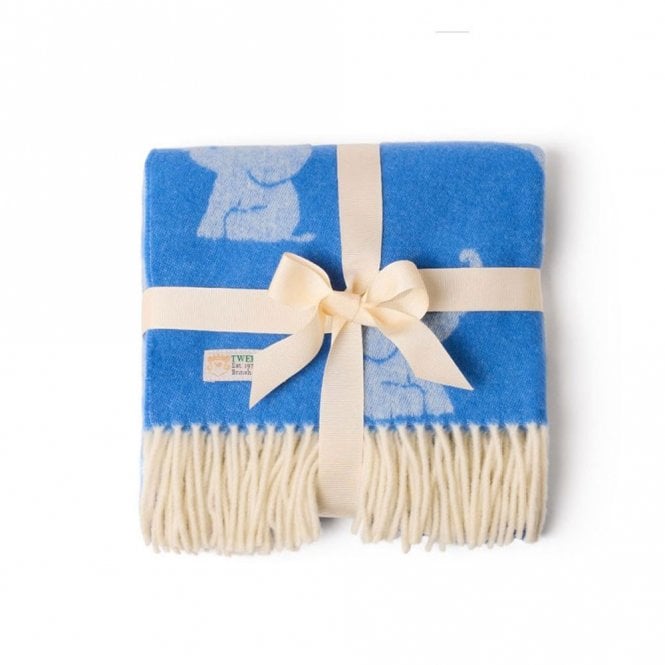 Tweedmill Textiles Blue Elephant Merino Wool Baby Blanket