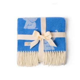 Blue Elephant Merino Wool Baby Blanket