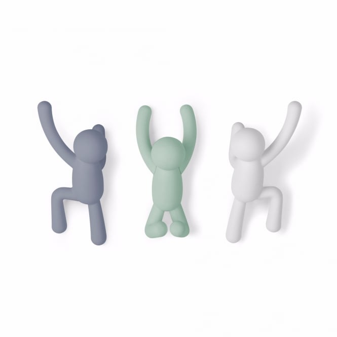 Umbra Buddy Assorted Colour Set of 3 Wall Hooks