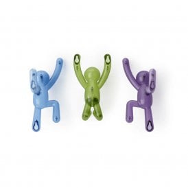 Buddy Pin-Point Assorted Colour Set of 3 Wall Hooks
