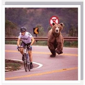 Bear Chasing Cyclist Photographic Greetings Card