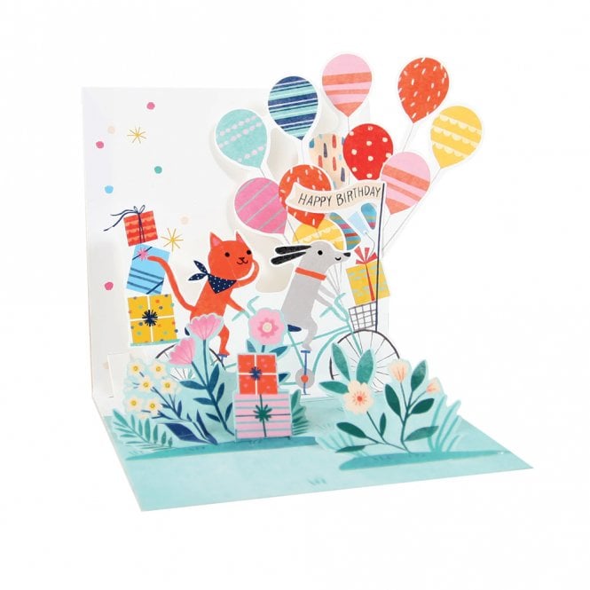 UWP Luxe Dog & Cat Bike Ride Treasures Pop Up Greeting Card