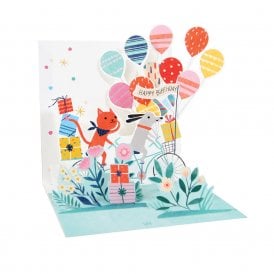 Dog & Cat Bike Ride Treasures Pop Up Greeting Card