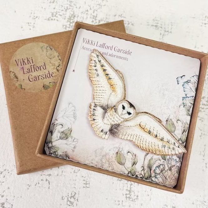 Vikki Lafford Garside Barn Owl Embroidered Brooch