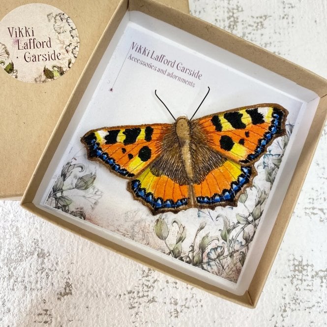Vikki Lafford Garside Tortoiseshell Butterfly Embroidered Brooch