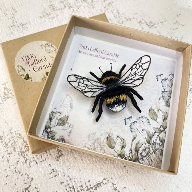 Vikki Lafford Garside White Tail Bumblebee Embroidered Brooch